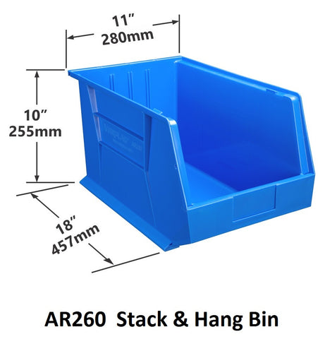 AR260 Pack of 4 Stack & Hang Parts Bins|AR260 Caja de 4 Recipientes para piezas, para apilar o colgar